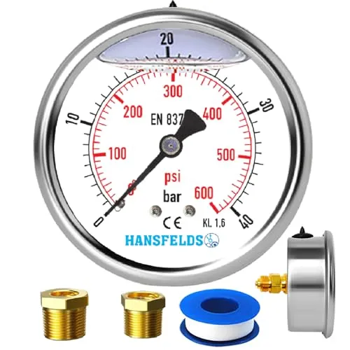 Hansfelds Manometer 0–40 bar/psi, 63 mm Zifferblatt, Messing G1/4