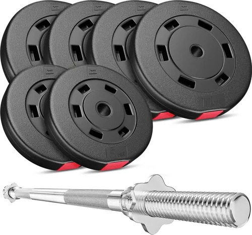 Hop-Sport Hantelset 59 KG Langhantel Langhantelstange Hantelcheiben Gewichte 4 x10 kg + 2 x 5 kg