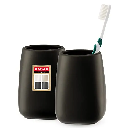 KADAX Badezimmerbecher, Zahnputzbecher aus Keramik, Badezimmer Cup, Zahnbürstenhalter, Wasser Cup, mattiert (Schwarz 2 Stück)