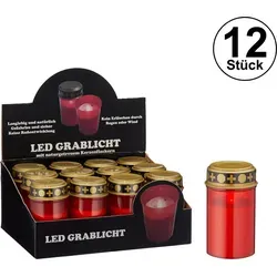 12x Batteriebetriebenes LED Grablicht rot Grabkerze Grableuchte Grabschmuck - Rot