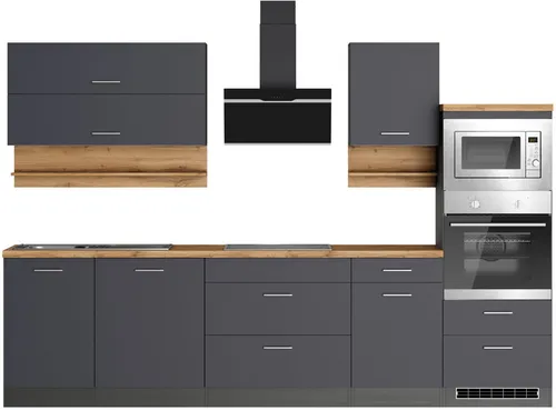 KOCHSTATION Küchenzeile KS-Milan, 300 cm breit, viel Stauraum, wahlweise mit E-Geräten