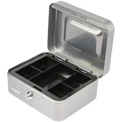 HMF Geldkassette abschließbar, Kasse mit Münzeinsatz, 5 Münzfächer, 20 x 16 x 9 cm, Silber
