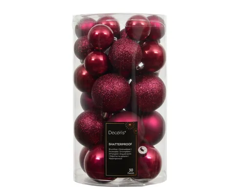 Kaemingk Weihnachtsbaumkugel, Weihnachtskugeln Kunststoff 4-6cm Mix 30er Set - Festlich Rosa