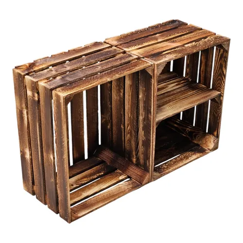Holzkisten Weinkisten Geflammt 2er Set 50 x 40 x 30cm Ablage Kurz Dunkel