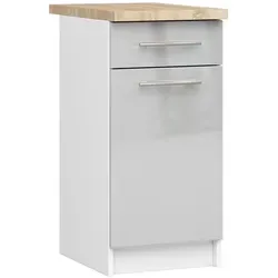 Raumhirsch Furniture Unterschrank S40, Weiß, Hochglanz, 40x85x46 cm - Der elegante Unterschrank S40 aus der OLIWIA-Serie kombiniert modernes Hochglanz-Design mit praktischer Funktionalität. Ideal für optimale Raumausnutzung in Ihrer Küche, inklusive passender Arbeitsplatte.