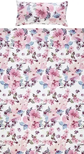 Erwin Müller Bettwäsche Feinbiber Mauve-weiß-grün-Petrol - Bettwäsche-Set in Größe 135x200 cm + 40x80 cm, aus 100% Baumwolle, mit Blumenmuster und praktischem Reißverschluss, pflegeleicht bei 60° waschbar.