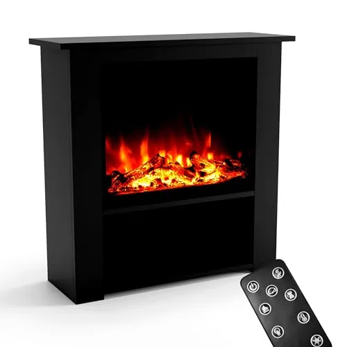 GLOW FIRE Elektrokamin THEBE LED mit Heizung - Elektrokamin mit 3-fach Farbwechsler und Knisterfunktion, ideal für gemütliche Abende ohne Rauch und Ruß. Genießen Sie die wohlige Wärme und individuelle Flammenbilder bequem per Fernbedienung.