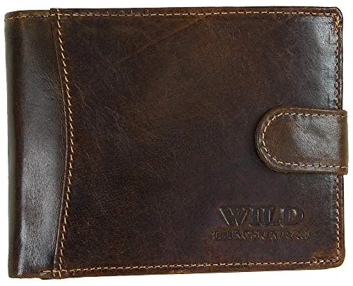 Riegel Geldbörse Portemonnaie Geldbeutel Herren Leder, Braun, 12,5 cm x 9,5 cm
