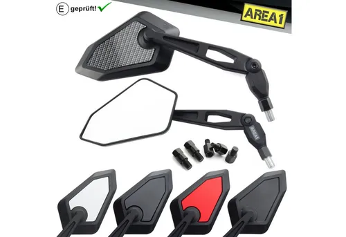 Area1 Motorradspiegel Set (E-geprüft, inkl. 5 Adapter) - Hochwertiges Motorradspiegel Set von Area1, ideal zur optischen Aufwertung Ihres Fahrzeugs. Robuste Bauweise mit sportlichem Design, inklusive 5 Adapter für vielseitige Montage auf 95% aller Motorräder.