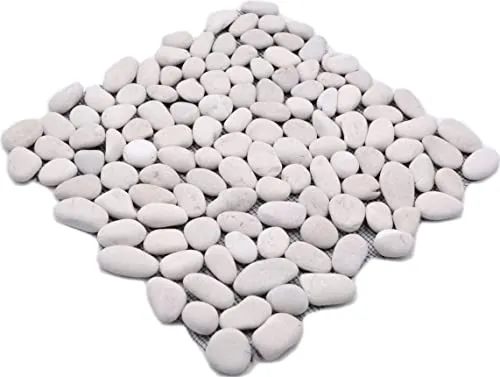 Mosaik Fliese Flußkiesel Steinkiesel Kiesel weiß cream Stich gewölbt WAND BAD DUSCHE KÜCHE FLIESENSPIEGEL THEKENVERKLEIDUNG BADEWANNENVERKLEIDUNG Mosaikmatte Mosaikplatte | 10 Mosaikmatten