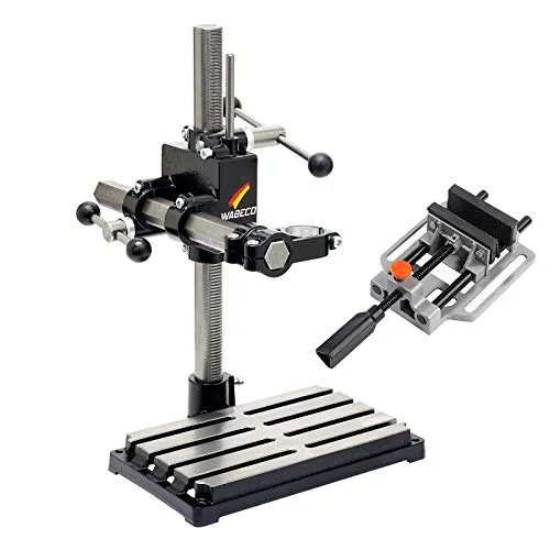 WABECO Bohrständer Fräsständer BF1240 mit Maschinenschraubstock mit Schnellverstellung, 2 Zustellachsen vertikal/horizontal Säule 500 Ausleger 350 mm Made in Germany