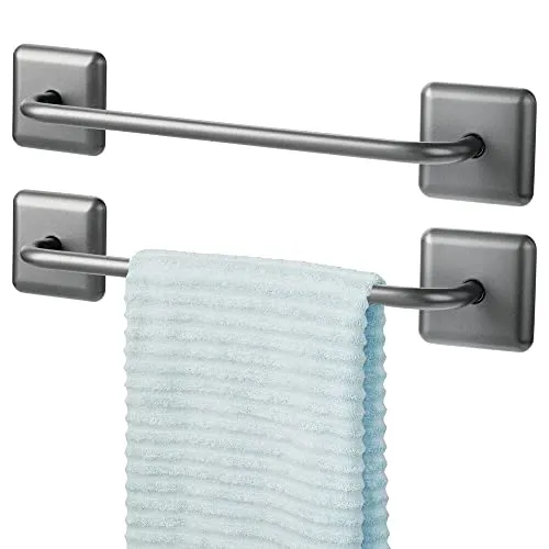 mDesign 2er-Set Handtuchstange selbstklebend – Trockenstange für Gästehandtücher, Waschlappen, Saunatücher – stark haftender Badetuchhalter – grau