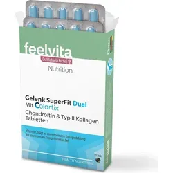 Genius Feelvita Nutrition Gelenk SuperFit Dual Tabletten – 1-Monatsvorrat (30 Tabletten) - Hochwertige Nahrungsergänzung für die tägliche Unterstützung von Gelenken und Bindegewebe. Enthält 1000 mg Knorpelhydrolysat pro Tablette und sorgt für eine ausgewogene Nährstoffversorgung.