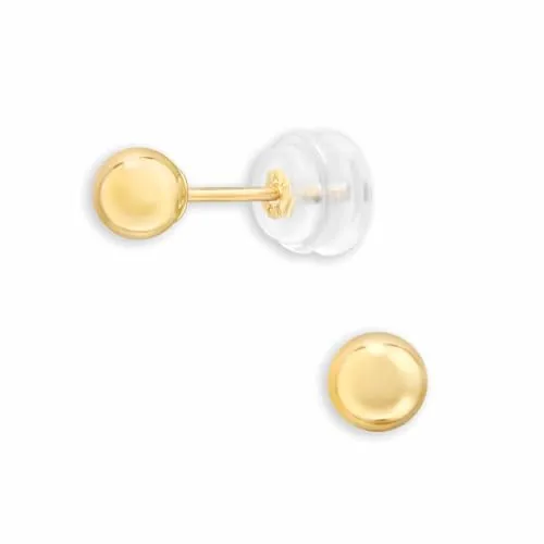 Monkimau 14k Gold Kugel Ohrstecker 4mm | Runde Ohrringe für Damen, Frauen und Kinder | 585er Echtgold Schmuck Geschenk