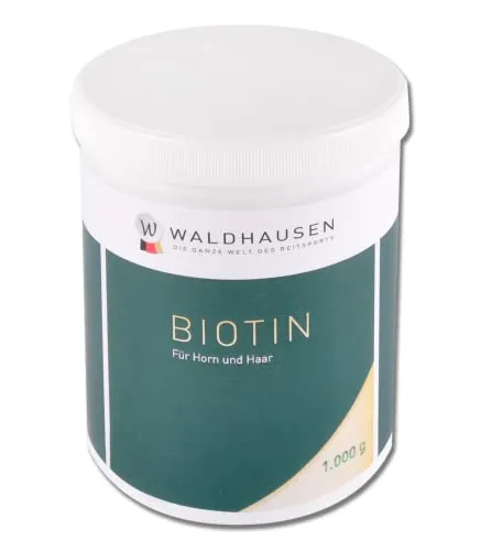WALDHAUSEN Biotin - Für Horn und Haar, 1kg - Ergänzungsfuttermittel für optimale Huf-, Horn- und Fellqualität. Biotin Forte mit 3-fach Formel gleicht Mangelerscheinungen aus und verbessert Elastizität sowie Widerstandsfähigkeit.