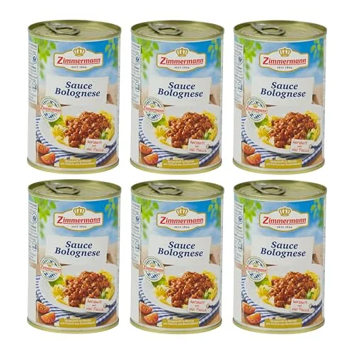 Food-United BOLOGNESE-SAUCE-SOßE 6x400ml Dose | tafelfertig | verzehrfertig | herzhaft | von ZIMMERMANN | mit viel Fleisch und Gemüse