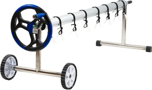 Zelsius Fahrbares Edelstahl Aufrollsystem - Aufrollsystem für Poolfolien von 300 bis 570 cm, ermöglicht müheloses Ab- und Aufrollen mit rutschfester Handkurbel und schützt Ihren Pool vor Schmutz.