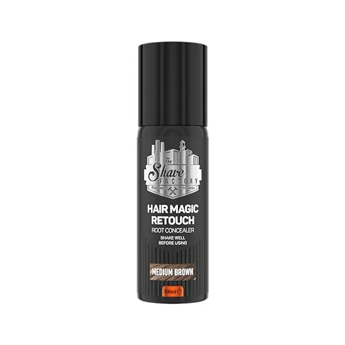 THE SHAVE FACTORY Magic Retouch Spray – Mittelbraun 100ml – Sofortige Ansatzkaschierung bei Grauen Haaren und Nachwuchs – Natürlich Aussehende Farbe – Kein Rückstand, Langanhaltend, Schnell Trocknend
