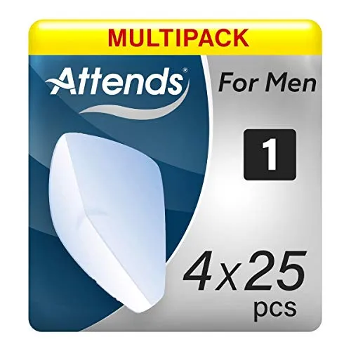 Attends For Men Shield 1 Box 100 ST - Inkontinenzeinlagen für Männer, sehr diskret und dünn, ideal bei leichter Blasenschwäche. Mit Geruchsbindung und sicherem Tragegefühl dank schneller Flüssigkeitsaufnahme.