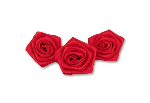 Creativery Streudeko, Satinrosen 6cm zum Basteln & Aufnähen 3 Stück Rot