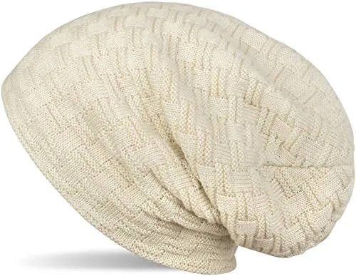 styleBREAKER Feinstrick Longbeanie Mütze mit Flecht Muster und warmem Fleece Innenfutter | Winter Strickmütze Unisex elastisch weich bequem warm, Farbe:Creme-Beige
