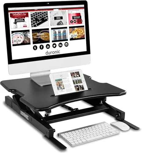 Duronic DM05D18 Schreibtischaufsatz | Höhenverstellbare Workstation - Computertisch mit Tastaturablage, ergonomisch für Sitzen und Stehen, verbessert Produktivität und Gesundheit, bis zu 15 kg belastbar.