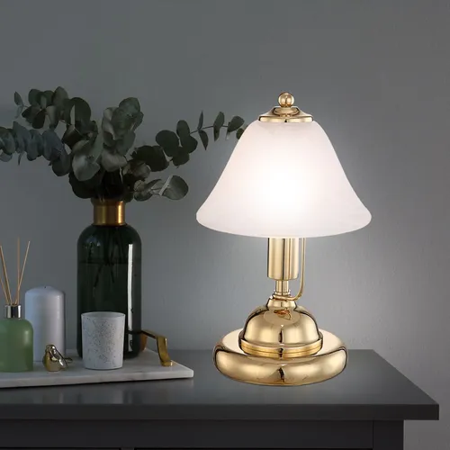 Antike Tischleuchte Messing mit Touchschalter - Stilvolle Tischleuchte aus Messing mit elegantem Alabasterglas, Touchschalter für einfache Bedienung und angenehmes Licht, ideal für jedes Wohnambiente.