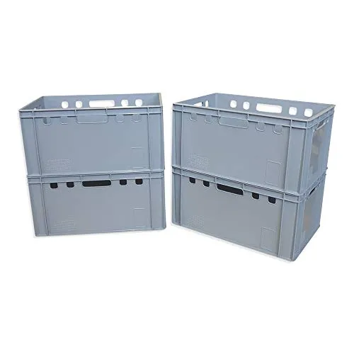 4x Eurofleischkiste grau E3 - vielseitig einsetzbar - Aschesauger - 4er Set Eurofleischkisten, stoßfest aus HDPE, ideal für Lebensmittel und stapelbar. Maße: 40x60x30cm, Taragewicht 3kg, Farbe: grau.