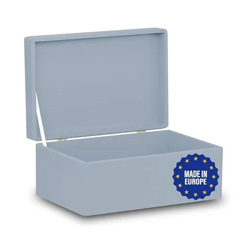 Pinus Holzkiste mit Deckel 30x20x13,5 cm Klappverschluss Grau