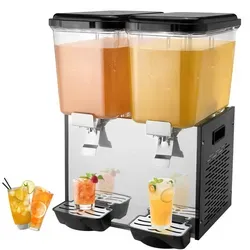 VEVOR Kommerzieller Getränkespender 18Lx2 - Getränkemixer mit 2x18L Kapazität, ideal für kalte Säfte und Eisgetränke. Effiziente Temperaturregelung und lebensmittelechte Materialien für höchsten Genuss.