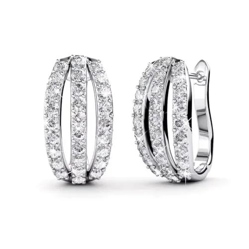 ROUGEMONT Kristall-Creolen aus 925 Sterling Silber - Elegante Ohrringe für Damen mit dreireihigem Design und funkelnden Swarovski Kristallen, ideal für besondere Anlässe und täglichen Glamour.