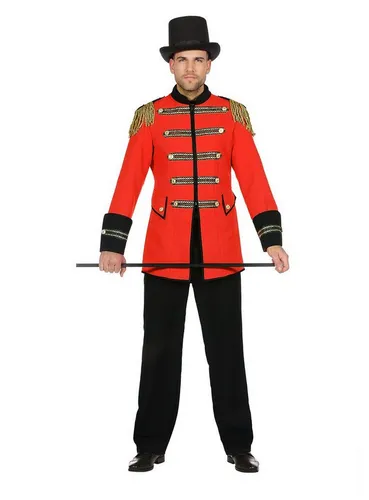 Metamorph Kostüm Zirkusdirektor Jacke für Herren - Stylische rote Herrenjacke im Gardestil, ideal für Zirkus- oder Garde-Kostüme. Mit goldenen Tressen, Epauletten und kontrastierenden Ärmeln für einen beeindruckenden Auftritt.