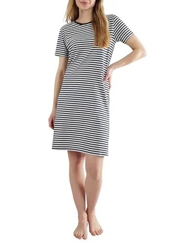 Götzburg Damen-Nachthemd – Kurzarm, 100% natürliche Baumwolle (blau-dunkel-Ringel, 42)