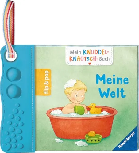 Mein Knuddel-Knautsch-Buch: flip&pop. Meine Welt (mit Pop-it Beißleiste); weiches Stoffbuch, waschmaschinengeeignet, Badebuch, Babyspielzug ab 0 Monate, Sensorik Spielzeug aus Silikon