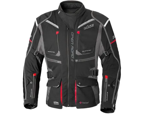 Büse Open Road II Textiljacke schwarz für Herren, Größe 28 Kurz - Hochwertige Motorradjacke mit entnehmbarer HUMAX® Klimamembrane für optimalen Wetterschutz. 8 Taschen bieten ausreichend Stauraum, während verstellbare Elemente eine individuelle Passform ermöglichen. Ideal für Abenteuer auf zwei Rädern.