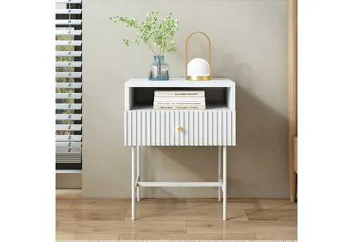 SEEDWAVE Nachttisch Weiß 48 cm mit Soft-Close-Schubladen - Moderner Nachttisch mit minimalistischer Ästhetik und leisen Soft-Close-Schubladen für ein angenehmes Nutzungserlebnis. Ideal für Schlafzimmer und Wohnzimmer.