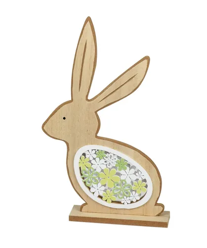 Hase Holz Deko Osterhase Garten Hasen Tier Figur Skulptur Objekt Blume Platte