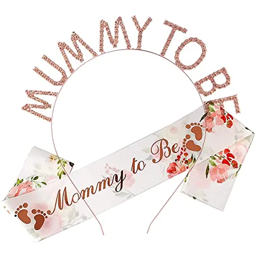 Leikedun Mummy to Be Schärpe, Mutter Roségold Tiara Krone, Baby Shower Party Schärpe, Schwangerschaft Mutterschaft Werdende Mutti Mama Dekorationen Geschenk, 1Set/2 Stück