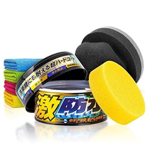 Soft99 Water Block Super Splash Dark Hartwachs (300g) Auto Wachs Versiegelung Set - Langzeitschutz (3 M.) mit Lotuseffekt und Glanz für dunkle Lacke - Lackversiegelung, Langzeitversiegelung | 7-teilig