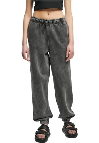 Urban Classics Damen Hose Ladies High Waist Stone Washed Sweat Pants Black L