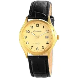 Monopol Herrenuhr mit Echtlederarmband - Gold