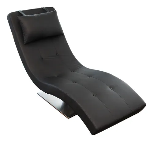 Relaxliege aus Kunstleder in Schwarz - Moderne Relaxliege mit elegantem Edelstahlgestell, inklusive Kissen für optimalen Komfort - ideal für Wohnzimmer, Schlafzimmer oder Arbeitszimmer.
