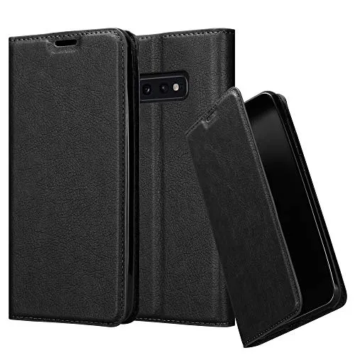 Cadorabo Hülle kompatibel mit Samsung Galaxy S10e aus Premium Kunst Leder Flip Klappbare Stoßfeste Magnetische [Standfunktion] [Kartenfächern] Cover Hülle für Galaxy S10e Tasche in Schwarz