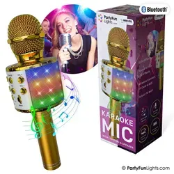 PartyFunLights Bluetooth Karaoke-Mikrofon mit Beleuchtung und Lautsprecher in Gold
