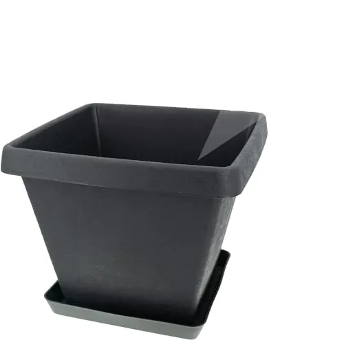 HRB Pflanzkübel Linea, Blumenkübel, Pflanztopf, anthrazit 24 L Volumen Blumentopf mit Struktur aus Kunststoff eckig, Pflanzkübel groß außen und innen Made in Germany (Eckig 24 Liter)