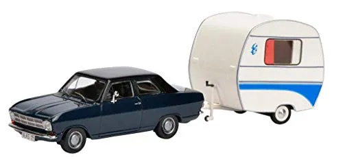 Dickie-Schuco 450294700 - Opel Kadett B mit Wohnanhänger Knaus Schwalbennest, 1:43