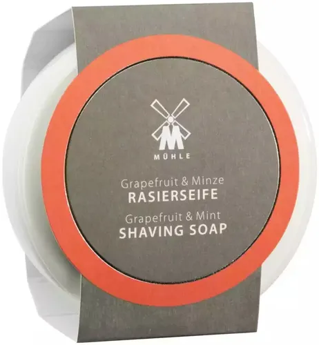 Rasierseife im Porzellantiegel Grapefruit und Minze von Muhle 65g - Frisierprodukte: Erleben Sie eine erfrischende Rasur mit der Kombination aus Grapefruit und Minze für ein belebendes Pflegeerlebnis.