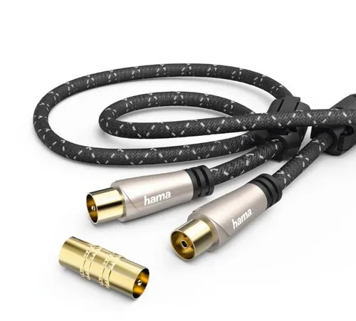 HAMA Antennen-Kabel 1907501, Koax-Stecker - Koax-Kupplung, Metall - Robustes Koaxialkabel mit vergoldeten Kontakten für optimale Signalübertragung. Ideal für Audio- & Videoanwendungen und sorgt für eine stabile Verbindung.