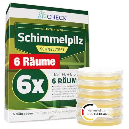 AirCheck Schimmeltest Wohnung – Schimmeltester für 6 Räume – Schimmelpilz Schnelltest mit Nährboden zur Einschätzung der Raumluft