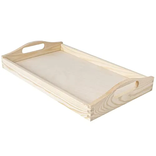 Creative Deco Größe Serviertablett Tablett Holz mit Griff | 39,5 x 24 x 6,3 cm | Unbehandelt Holztablett Perfekt zum Servieren, Dekorieren, Küche und Frühstück